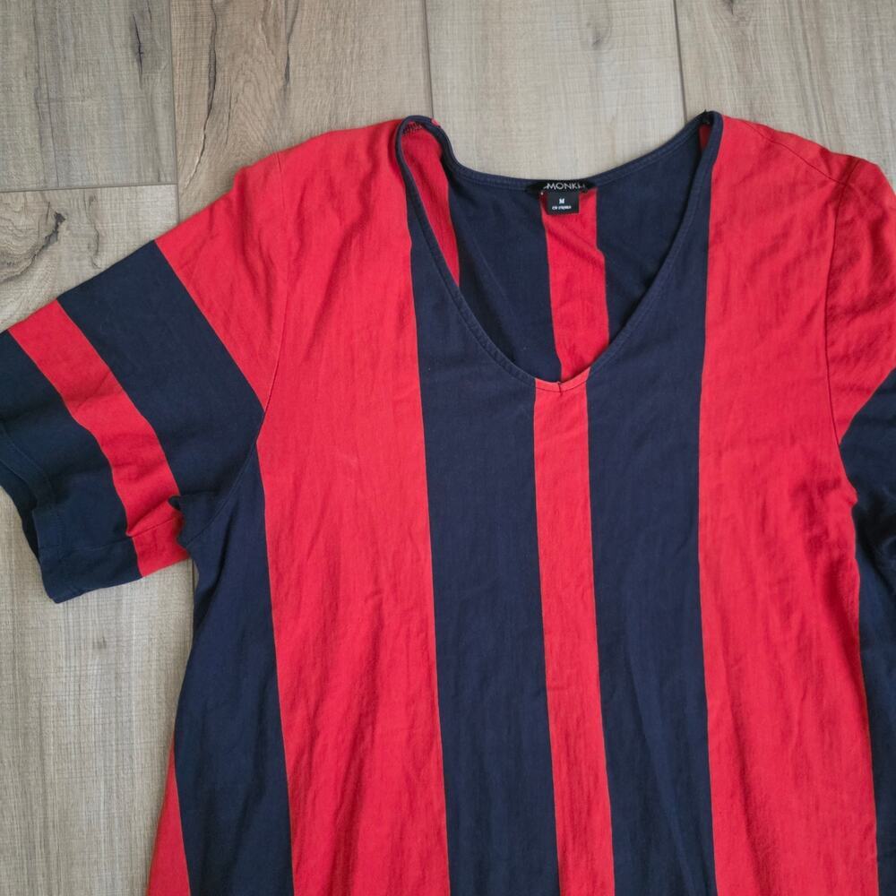 Monki Striped Navy/Red Short Sleeve Midi Cotton Dress Women Sz M - Picture 5 of 12